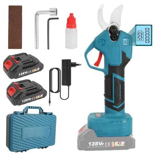 Tijeras de Podar Electricas, 21V Tijeras de Podar Bateria con Pantalla LCD, con Batería de 2x 4000 mAh, Tijeras de árboles Inalámbricas para Podar Jardines y árboles (Con 2 Batería de 4000mAh)