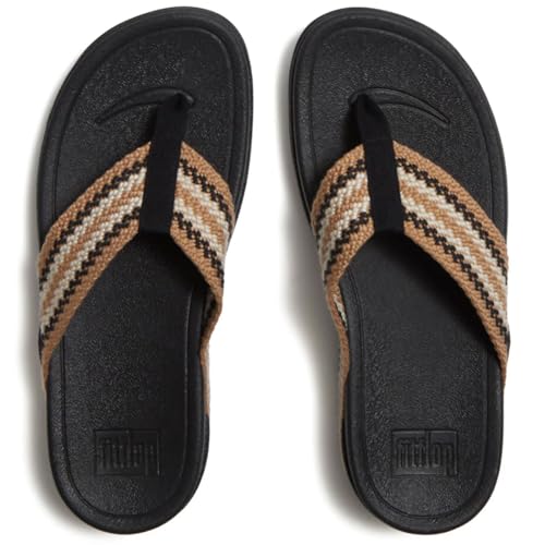 Image of FitFlop Women's SURFA Stripe-Webbing Toe-Post Sandals | Lightweight Flip Flops with Cushioned Comfort, Arch Support & Grip