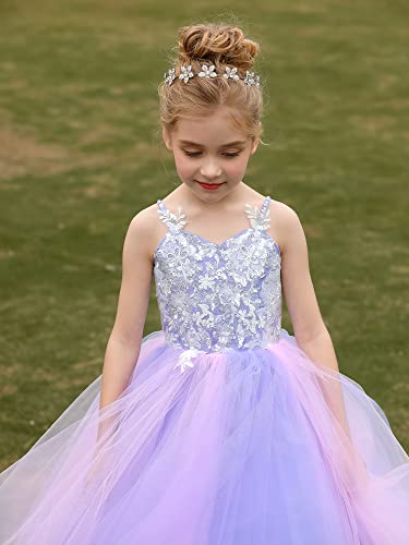 Flower Girls Dress Lace Tulle Spaghetti Straps Rainbow Birthday Princess Party Ball Gowns #TOP5