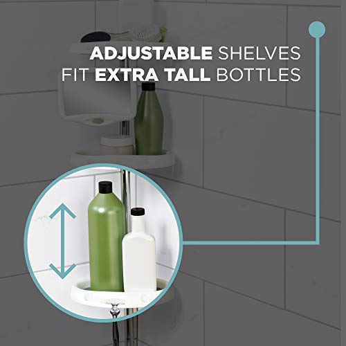 Zenna Home Tension Pole Shower Caddy, 4 Shelves With Mirror, Adjustable, 60 To 97 Inch, White #TOP2