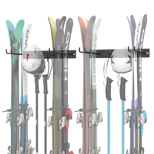 WALMANN Garage Ski Rack, Indoor Ski Hangers for Garage Ski Storage Wall Mounted Ski Holder Holds Up to 8 Pairs of Skis