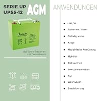U-Power AGM Batterie 12V 44Ah, VRLA Bleiakku wartungsfrei, wiederaufladbar, Schraubanschluss M6, für USV/UPS, Alarmanlagen, Solaranlagen & Sicherheit – Ansicht 3