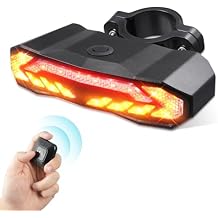 isinwheel 5 in 1 Smart Bike Taillight, Waterproof USB Chargeable, Alarm Horn, Bike Tail Light Rear Rechargeable USB LED Light with Remote Control Turn Signals for Dirt Bike Bicycle, Black, KS-SF31