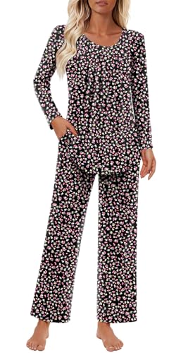 Findsweet Women's Pajama Set 2 Piece Lounge Outfits Soft Sleepwear Fall Long Sleeve Long Pant With...