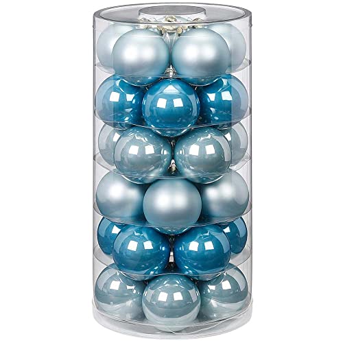 Inge Glas Weihnachtskugeln | Schöne Christbaumkugeln aus Glas | 30 Kugen in Dose | Christbaumschmuck Weihnachtsbaumschmuck Weihnachtsbaumkugeln (Elysian Blue | hellblau blau)