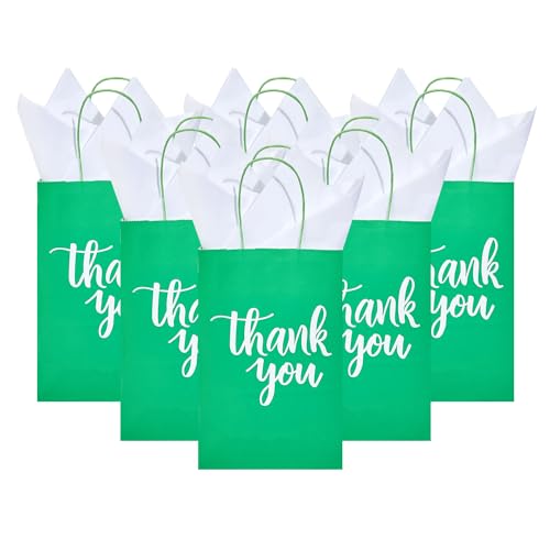 DjinnGlory 50 Pack Medium Size Teal Blue Paper Gift Bags with Handles 10x8x4 Inch and 50 White Tissue Paper for Small Business Wedding Bridal Baby Shower Birthday Party Favors Goodies