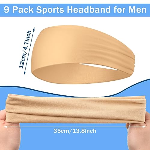 Image of 9 pcs Sweatbands for Men Workout Sport Headbands for Men Camo Headband Sweat Absorbing Headband Wide Sweatband for Head Basketball Football Cycling Running Yoga, 4.7 x 9.8 Inch