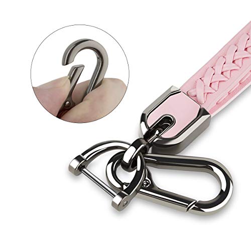 Car Key Chain Keychain For Women Girl Mom, Pink Genuine Leather Cord Keyring Car Accessories Friend Christmas Birthday Gift Detachable Lanyard #TOP2