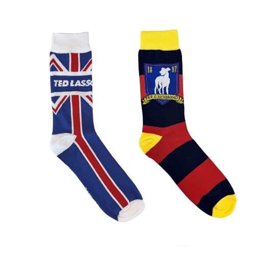 Warner Bros Ted Lasso 2 pack Men's Dress Crew Socks. 2 pair - AFC Richmond Logo Emblem & Ted Lasso Union Jack Flag - Men Sock Size 10-13 (TG11983)3