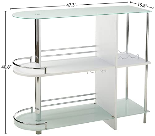 Kings Brand Furniture Bar Table With Two Tempered Glass Shelves, White #TOP2