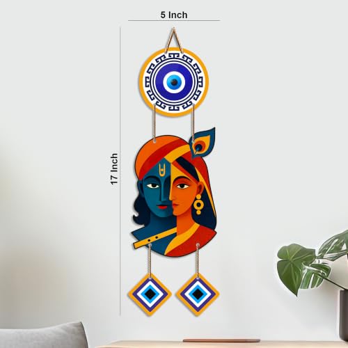 Image of Artvibes Radha Krishna Artistic Evil Eye Wall Hanging for Home Entrance Decor | Nazar Battu Protection Hanging for Living Room Bedroom Temple | Vastu Positive Energy Decorative Gift (WH 8576N)