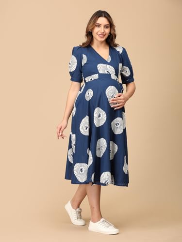 Image of The Mom Store Maternity Wrap Dress | Pre and Post Pregnancy Wear | Nursing Dress for Women | Trendy Stylish Pregnancy Friendly Dress