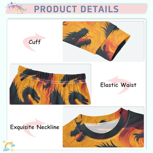Pajama Sets Long Sleeve Dragons Amidst Fiery Flames Soft Comfy Sleepwear 2 Piece PJS 3-8T4