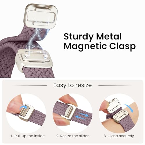 Slim Stretchy Band Compatible with Apple Watch Bands 40mm 41mm 42mm 38mm 44mm 45mm 46mm Women Men, Thin Elastic Nylon Sport Braided Solo Loop Magnetic Strap for iWatch Series 11 10 9 8 7 6 5 4 3 SE 2 by Butifacion - Used condition - Image 6