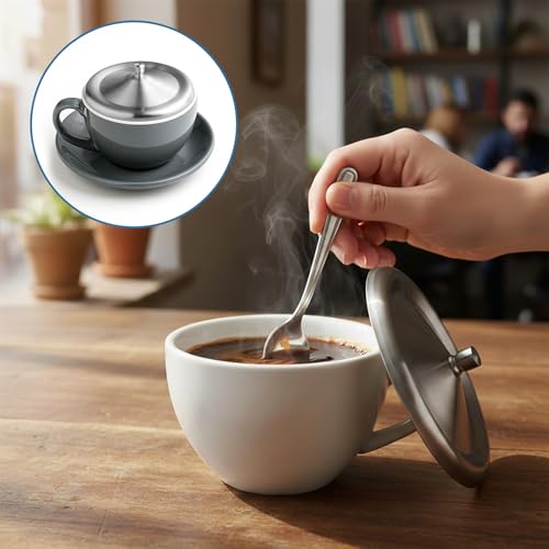 2 Pcs Stainless Steel Cup Cover, Home Round Tea and Coffee Mug, Cup Lids, Dust Cover Mug Lid, Universal Lid for Home, Office, Camping (Silver, 10.2cm/4 Inch)