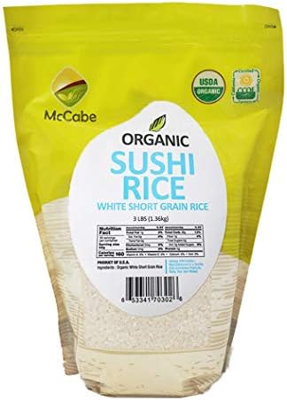 McCabe Organic White Short Grain Sushi Rice, 3 lb (48 oz), USDA Certified Organic, CCOF Certified(California Certified Organic Farmers), Product of USA