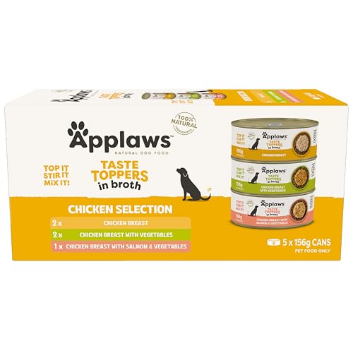 Applaws Taste Toppers 100% Natural Wet Dog Food Chicken Breast Broth Selection Tin 156g (Pack of 5), Limited Ingredients Pet Food