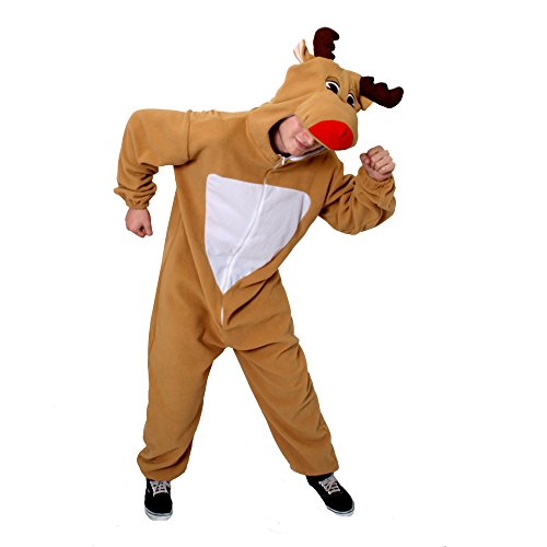 I LOVE FANCY DRESS EIN RENTIER-RUDOLF- ONESIE FÜR ERWACHSENE KOSTÜM VERKLEIDUNG = ERHALTBAR IN 5 VERSCHIEDENEN GRÖSSEN =TOLLE WEIHNACHTSVERKLEIDUNG= FASCHING KARNEVAL= ALLES IN EINEM JUMPSUIT = LARGE