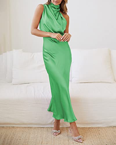 Btfbm Women's Sleeveless Cocktail Dresses Mock Neck Keyhole Elastic High Waist Wedding Guest Evening Party Maxi Dress(Solid Grass Green, Xx-Large) #TOP5