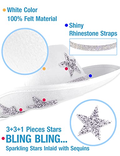 YBHOMINE White Cowgirl Hat with Heart Sunglasses - Cowboy Hat with Glitter Star Fits Women for Bachelorette Themed Party(Glitter Star)