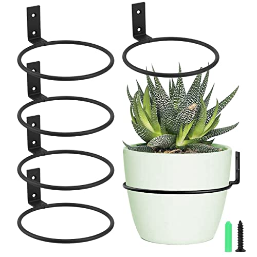 AYSUM 6 Inch Plant Holder Ring 6 Pack Wall Mounted Flower Pot Holder Ring Metal Black Hanging Basket Bracket for Home Garden Indoor Outdoor Plants Planters