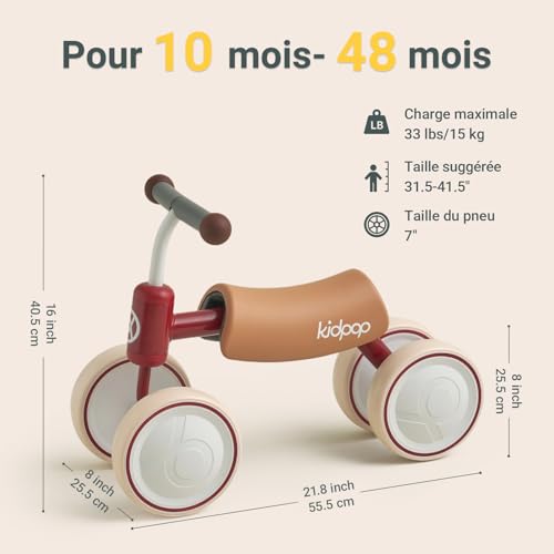 Vélo à quatre roues kidpop Big Bee avec direction stable pour bébé 1 an - 2