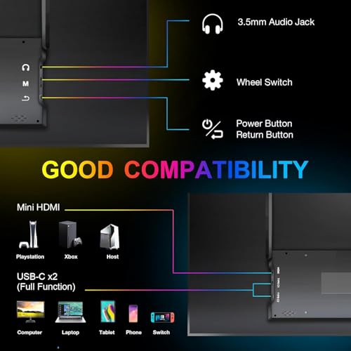Przenośny monitor, monitor mobilny 15,6 cala, przenośny monitor FHD 1080P z głośnikiem, rozszerzenie ekranu do laptopa, monitor USB C do laptopa, drugi ekran do przełącznika do gier/Xbox