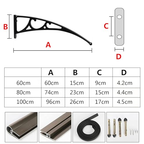 Auvent de porte 60x520 cm en polycarbonate transparent avec support aluminium robuste - 4