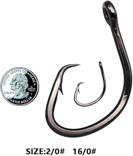 Miniatura 4 de Gancho de cebo vivo resistente para agua salada, tamaño 10-240 gancho de caza grande, ganchos de pesca de tiburón, revestimiento de níquel negro