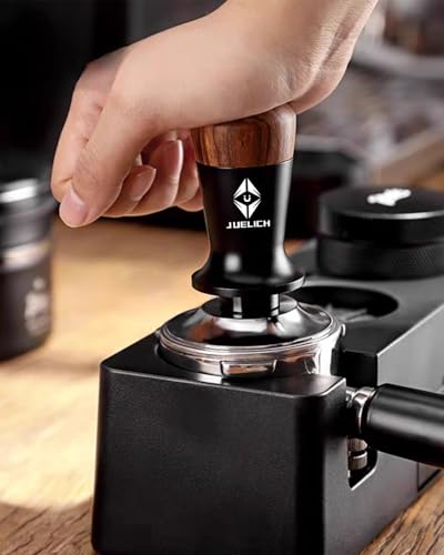 JUELICH 53mm Espresso Tamper with Wooden Handle – Spring-Loaded Coffee Distributor for Even Coffee Grounds – Barista Hand Tool, Stainless Steel Coffee Leveling Tool, Classic Coffee Accessories (53mm) - Image 5