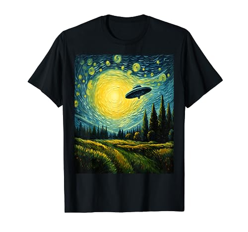 Funny paint Alien UFO Lover Starry Night Alien UFO Van Gogh T-Shirt
