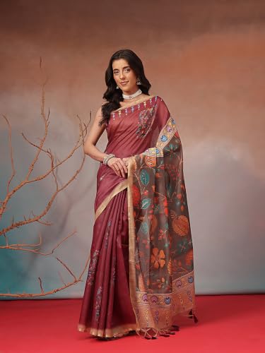 Image of Amazon Brand - Anarva Women's Kalamkari Saree With Blouse Piece