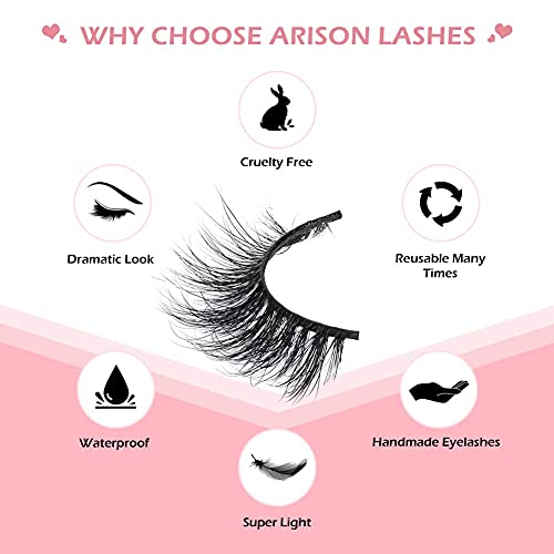 Arison Lashes 3D Mink Lashes False Fake Eyelashes Wispy Strips Silk Reusable Handmade Real Long Fur Soft Dramatic Natural Look 1 Pair Package For Women Makeup(3D661) #TOP5
