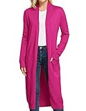 GRACE KARIN Womens Hot Pink Solid Open Front Long Knited Cardigan Sweater(M,Hot Pink)