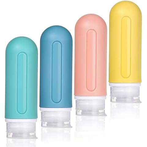 RONRONS Leak Proof Travel Bottles for Toiletries, 3oz Squeeze Tsa Approved Silicone Travel Size Containers with Labels for Ketchup Sauce Condiment Shampoo Conditioner Cover
