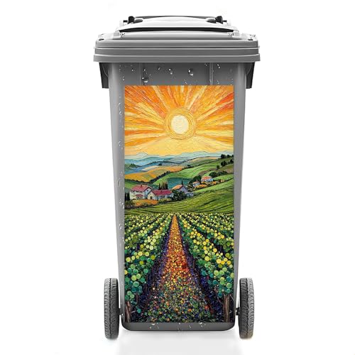 Image of Trash Can Cover Trash Can Decoration Trash Can Stickers Garbage Can Decoration - 14.6x32.3 Inch Vibrant Countryside Landscape with Sun, Farm and Green Fields