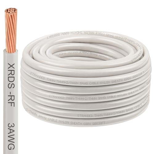 Image of XRDS -RF 3AWG THHN Electrical Wire 50FT - Stranded Bare Copper Conductor with PVC and Nylon Insulation, Heat and Oil Resistant Cable for Indoor & Outdoor Wiring