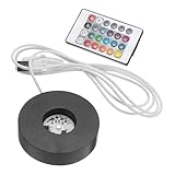 PATIKIL Wooden LED Light Base Stand, 3.15" Dia 7 Color Cycle Lights Display Round Pedestals with Remote Control for 3D Crystal, Resin, Brown Wood