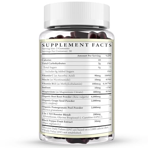 Image of Beet Root Nitric Oxide Gummies Supplements, Sugar Free Beet Chews with Grapeseed, Pomegranate, Vitamin C and B12, Mixed Berry - 60 Gummies