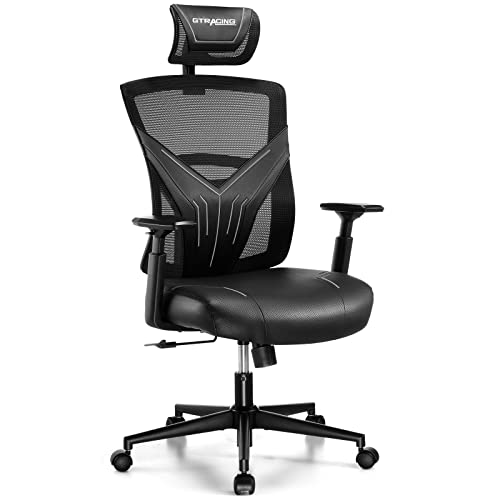 GTRACING Gaming Chair, Computer Chair with Mesh Back, Ergonomic Video Game Chair, Reclining Gaming Chair with 360° Swivel, Adjustable Headrest and Lumbar Support for Gaming and Office, Black