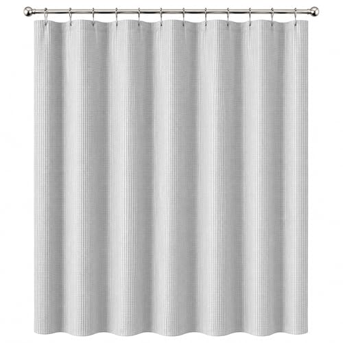 Dainty Home Hotel Style Waffle Weave Shower Curtain, Textured Fabric Shower Curtain, Water Resistant Polyester with Stitched Hook Holes, Machine Washable Bathroom Curtain, 72 x 70 Inch