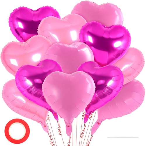 Image of 12 Pcs Colorful Heart Balloons,18 Inch Heart Foil Balloons Love Balloon Valentine Balloon for Birthday Party Wedding Engagement Party Baby Shower Valentine Day Decorations