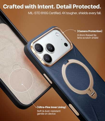 Image of TORRAS Q3 VegSkin Original Imported for iPhone 17 Pro Max Case, 360 Magnetic Stand, MagSafe Compatible, Mil-Grade Drop Tested, Premium Organic Silicone Leather for 17 Pro Max Cover, Midnight Black