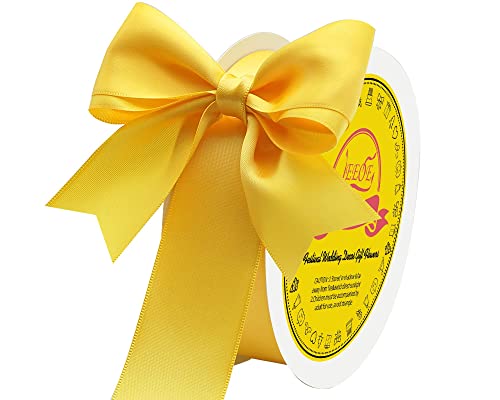 Image of Double Face Yellow Satin Ribbon 1-1 /2 inch X 50 Yards Polyester Maize Yellow Ribbon for Gift Wrapping Very Suitable for Weddings Party Hair Bow Invitation Decorations and More