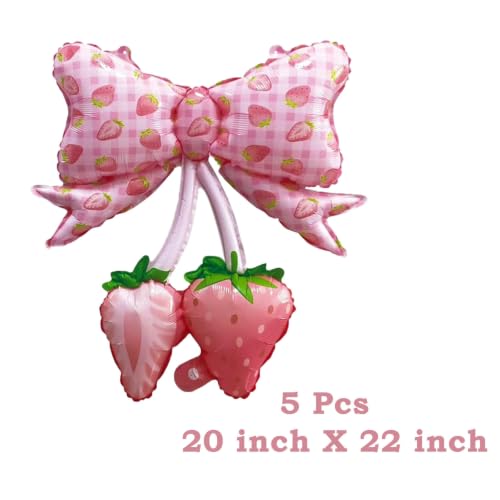 Image of FBQ 5 Pcs Bow Balloon Strawberry Balloons Fruit Themed Girls Birthday Anniversary Wedding Party Decorations