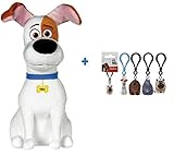 Secret Life Of Pets MASCOTAS Peluche MAX, perro blanco con manchas marrones, 11,42'/29CM + Llavero ALEATORIO de personajes de la película.