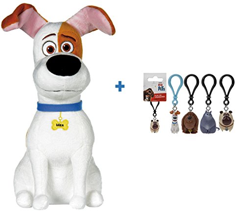 Comme des Bêtes (The Secret Life of Pets): Peluche MAX, chien blanc avec des taches brunes 11,42"/29 cm+ 1 ud PORTE-CLÉS de PVC Personnages du film.