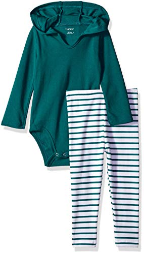 Hanes Ultimate Baby Flexy 2 Piece Set (Pant with Hoodie Bodysuit), Green Stripe, 18-24 Months