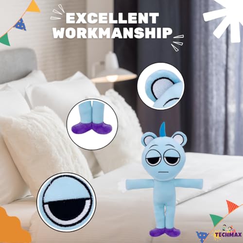 Image of Customized Text Standing Blue Shy Sprunki Plush Toys