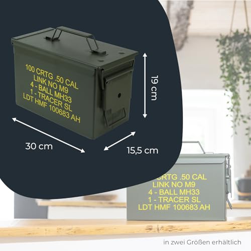 HMF 70011 Munitionskoffer, US Ammo Box, Metallkiste, 30 x 19 x 15,5 cm, grün